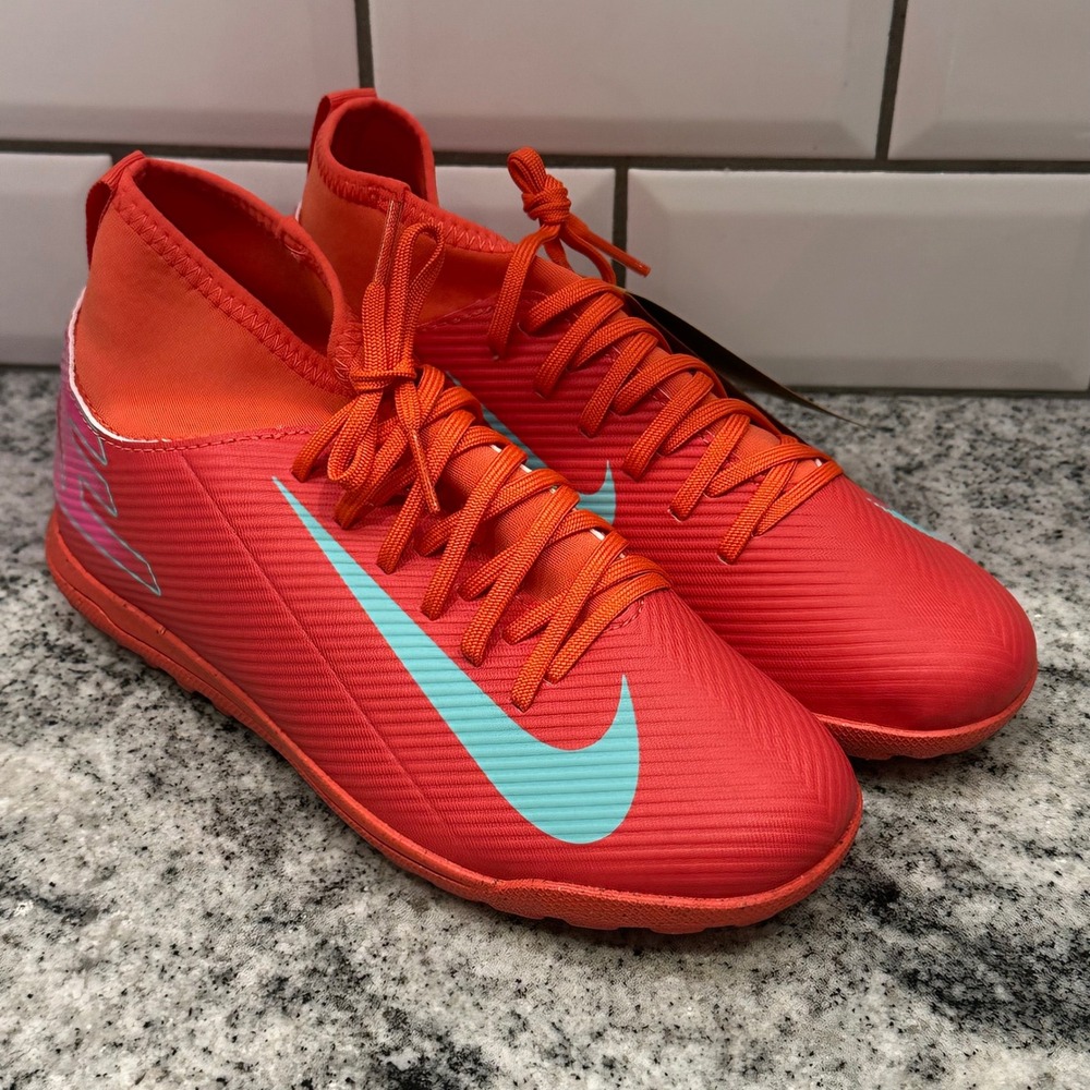 Nike Kids 4.5Y Superfly 10 Club TF Soccer Cleats Ember Glow Aurora Green FQ8313